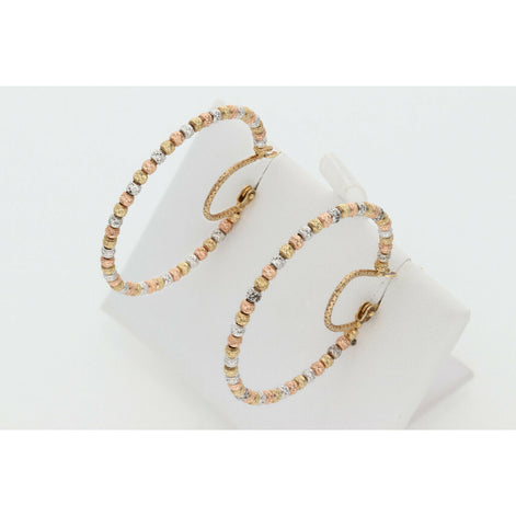 10 Karat Gold Three Tone Moon Hoops W: 3.8