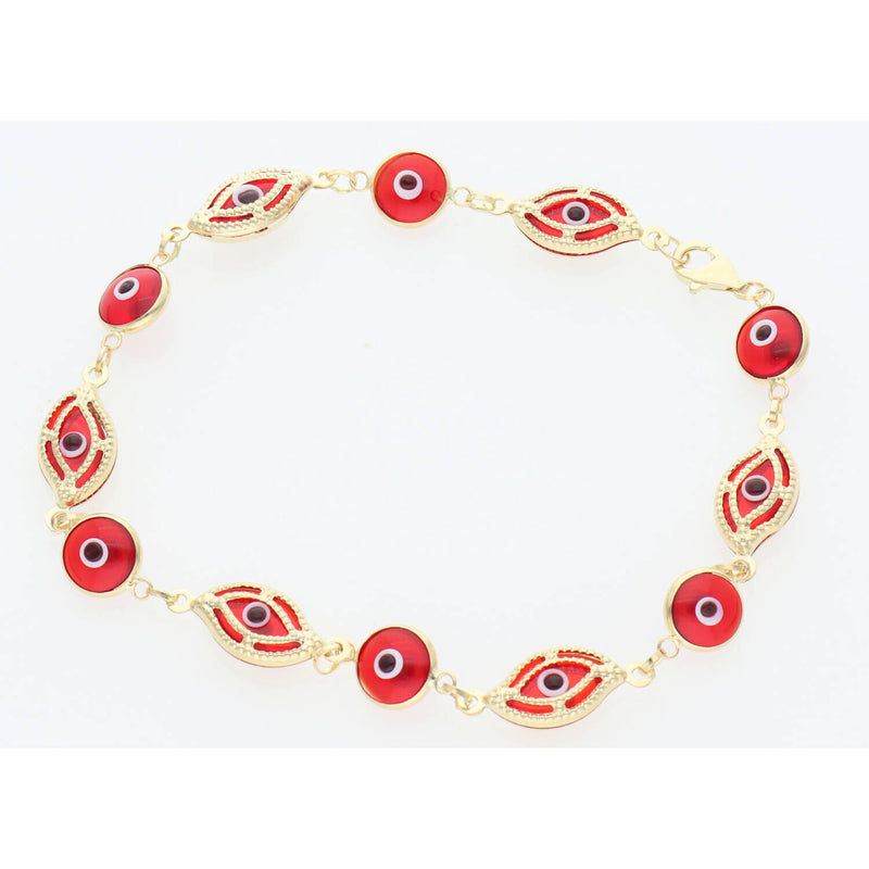 14 Karat Gold Red Eye Bracelet 3mm 7" W:5.6