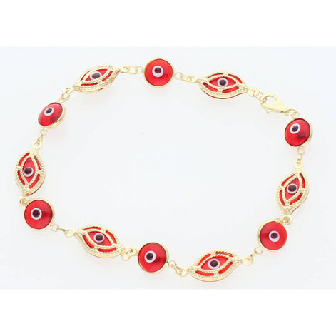 14 Karat Gold Red Eye Bracelet 3mm 7
