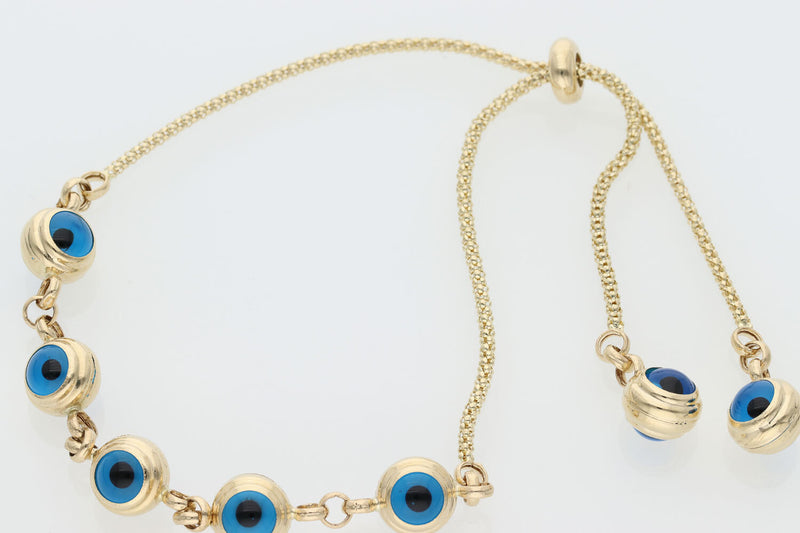 14K Gold 7 Eyes Popcorn Bracelet 1.4x8" W: 5.9