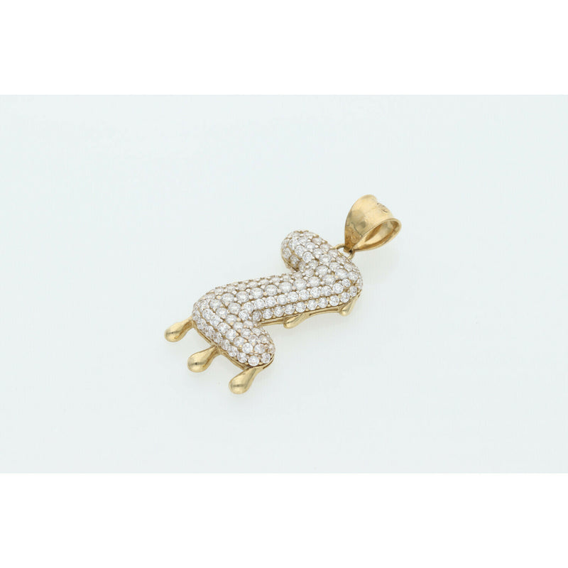 10 Karat Gold Cz Dripping Letter "Z" Bubble Charm W:4.1