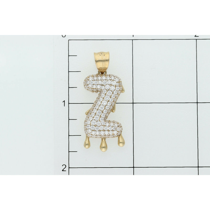 10 Karat Gold Cz Dripping Letter "Z" Bubble Charm W:4.1