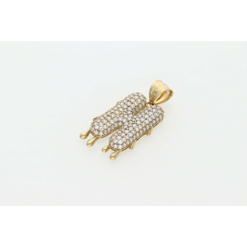 10K Gold Cz Melted Bubble Letter "H" Charm W:4.7