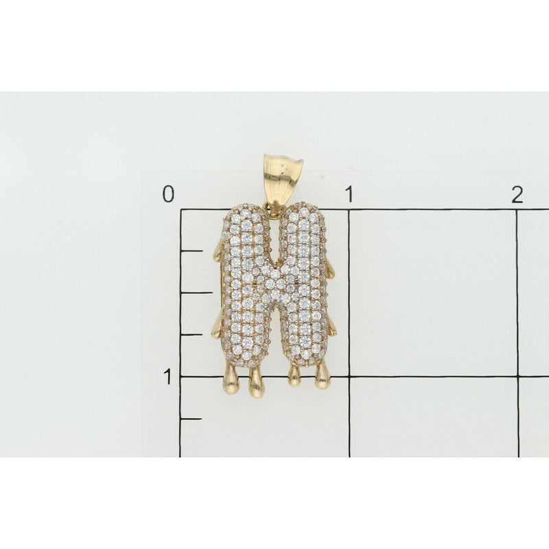 10K Gold Cz Melted Bubble Letter "H" Charm W:4.7