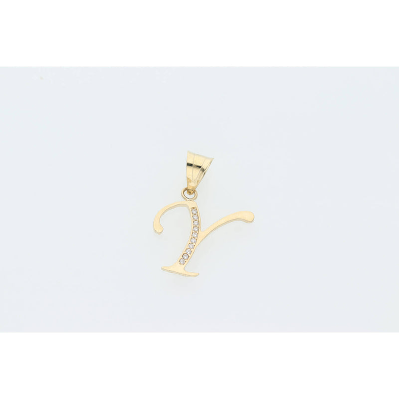 14 Karat Gold Cz Initial "Y" Pendant W:1.2