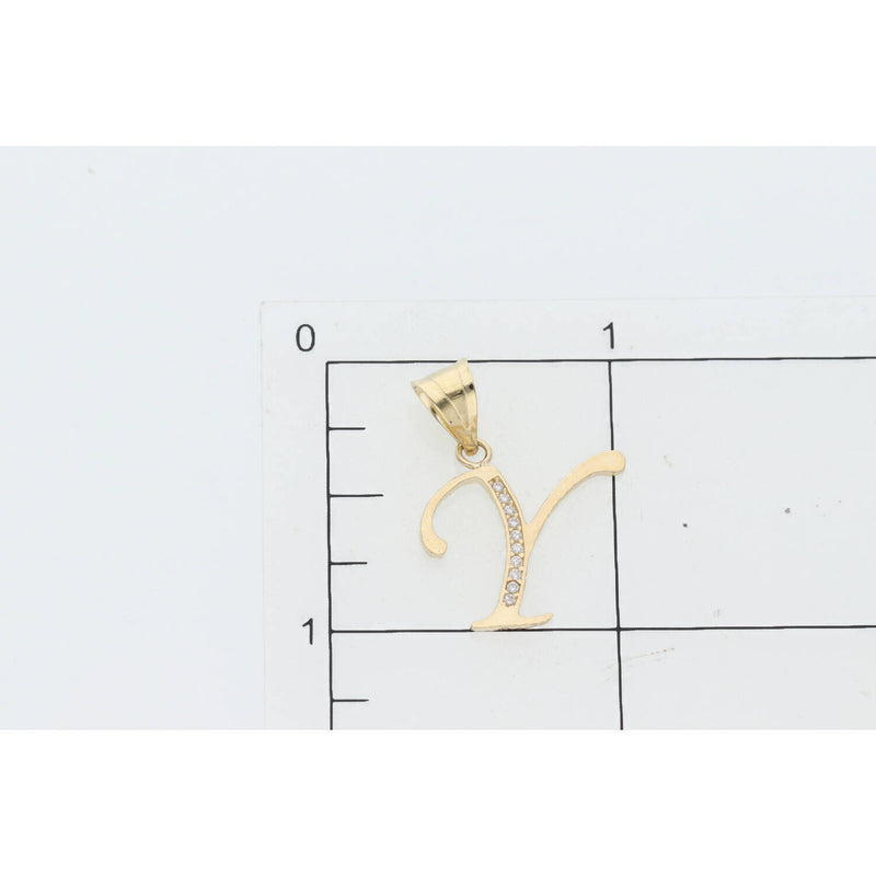 14 Karat Gold Cz Initial "Y" Pendant W:1.2