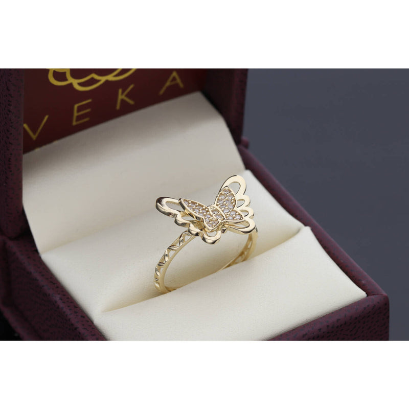 14 Karat Gold Cz Butterfly Ring S:7.5 W:2.1