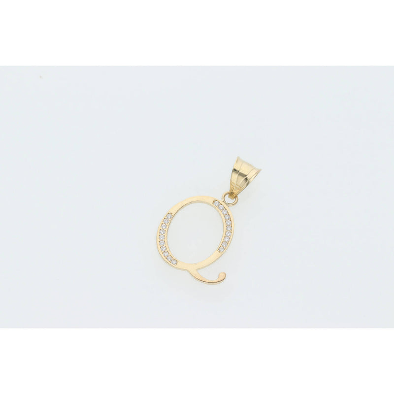 14 Karat Gold Cz Initial "Q" Pendant W:1.3
