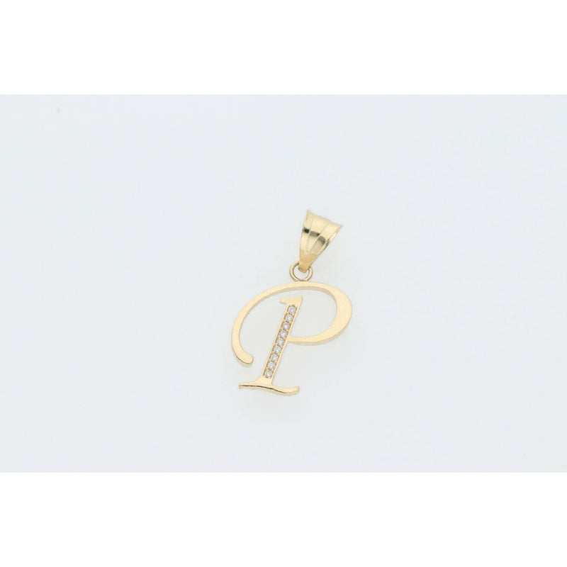 14 Karat Gold Cz Initial "P" Pendant W:1.4