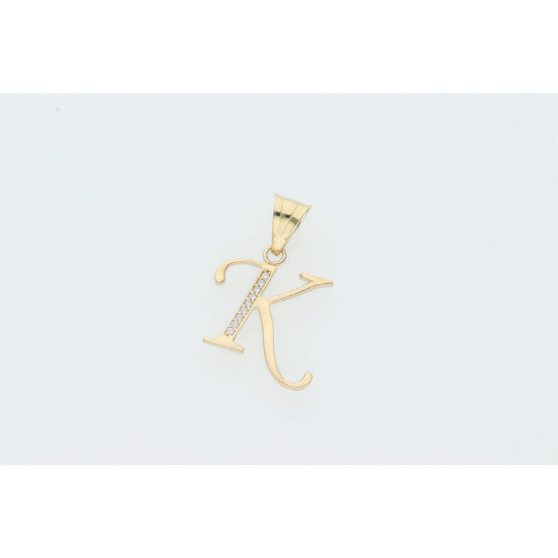 14 Karat Gold Cz Initial "K" Pendant W:1.3