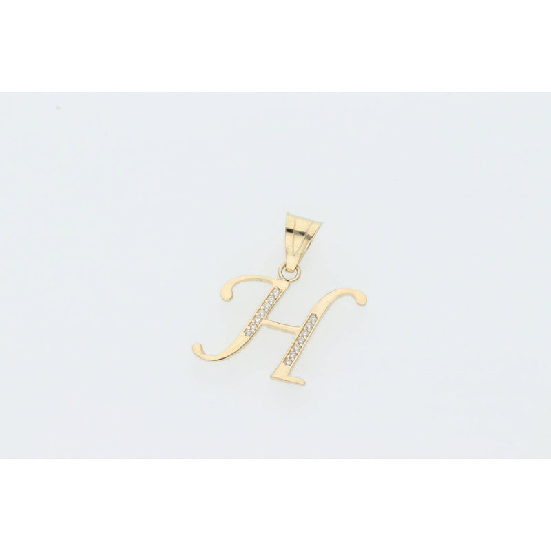 14 Karat Gold Cz Initial "H" Pendant W:1.3