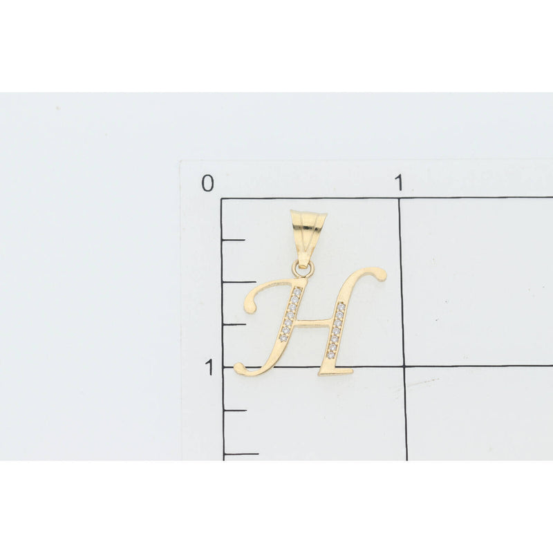 14 Karat Gold Cz Initial "H" Pendant W:1.3
