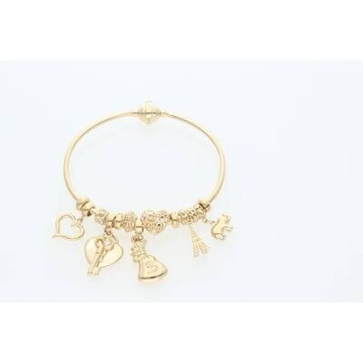 14K Gold Bangle With Charms 2.3x7" W:16.2