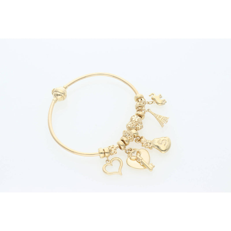 14K Gold Bangle With Charms 2.3x7" W:16.2