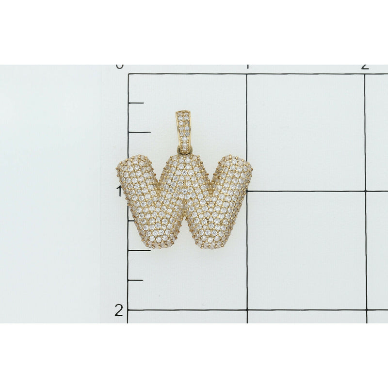 10 Karat Gold Cz Bubble Letter "W" Charm W:6.2