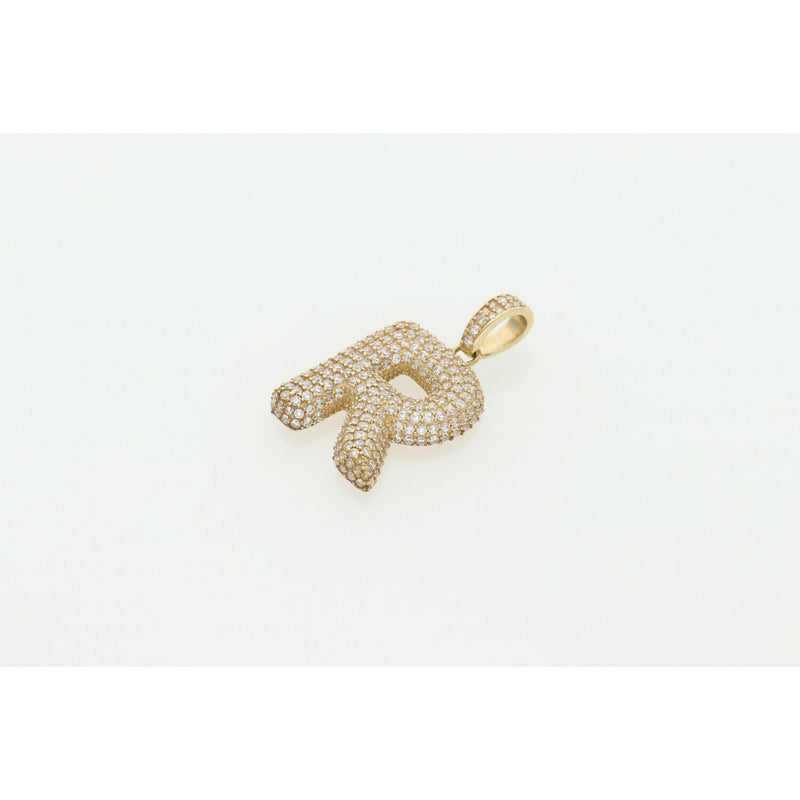 10 Karat Gold Cz Bubble Letter "R" Charm W:4.2