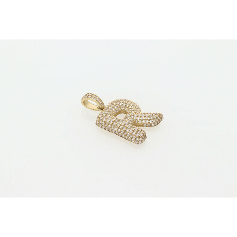 10 Karat Gold Cz Bubble Letter "R" Charm W:4.2