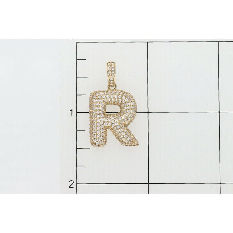 10 Karat Gold Cz Bubble Letter "R" Charm W:4.2