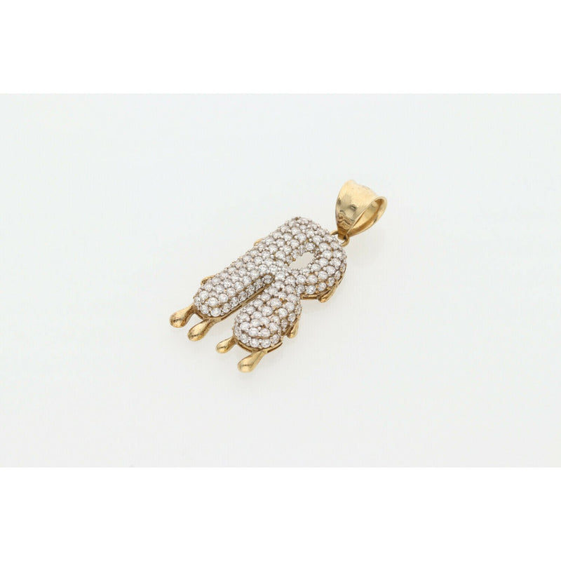 10 Karat Gold Cz Letter Melted Bubble "R" Charm W:4.3