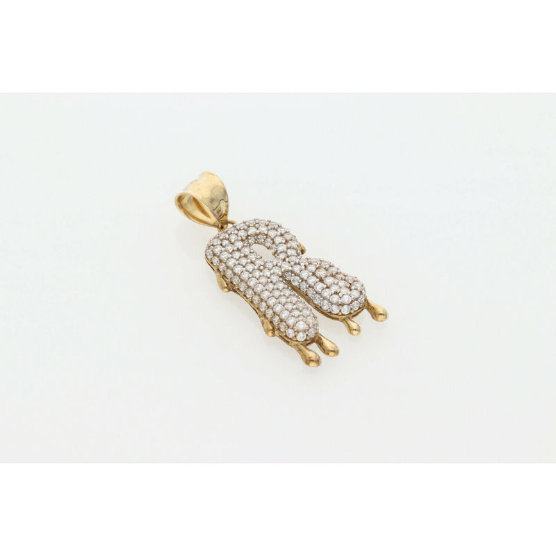 10 Karat Gold Cz Letter Melted Bubble "R" Charm W:4.3