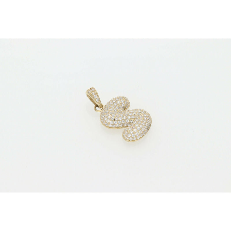 10 Karat Gold Cz Bubble Letter "S" Charm W:3.8