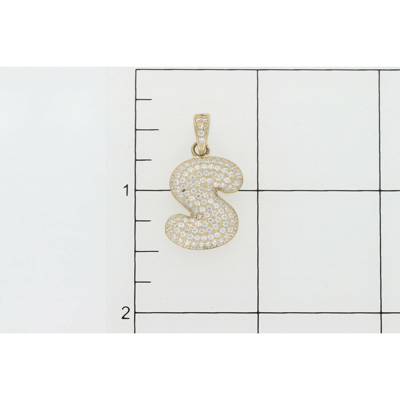 10 Karat Gold Cz Bubble Letter "S" Charm W:3.8