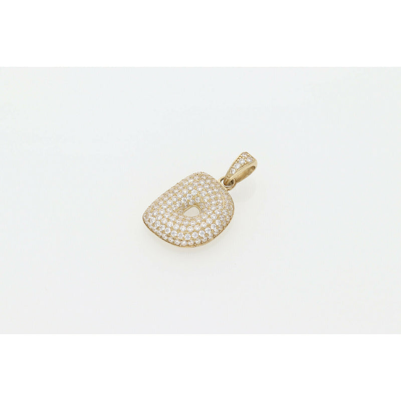 10 Karat Gold Cz Bubble Letter "D" Charm W:3.6