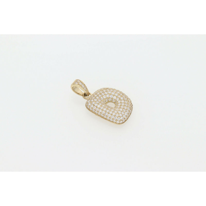 10 Karat Gold Cz Bubble Letter "D" Charm W:3.6