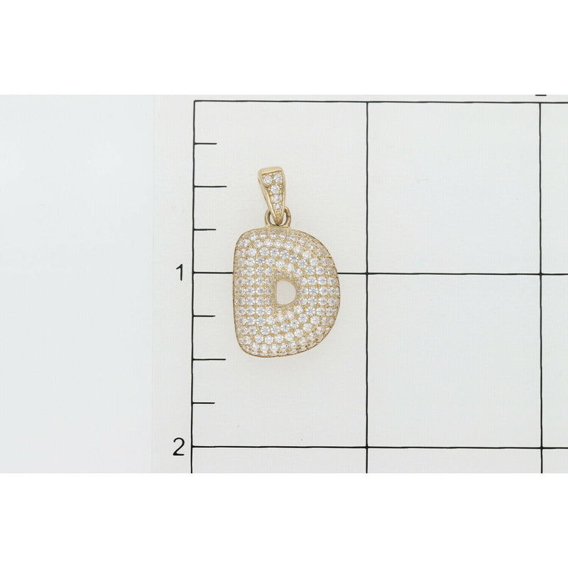 10 Karat Gold Cz Bubble Letter "D" Charm W:3.6