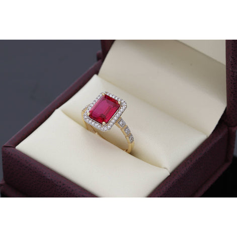 Gold Cz Fuchsia Square Ring