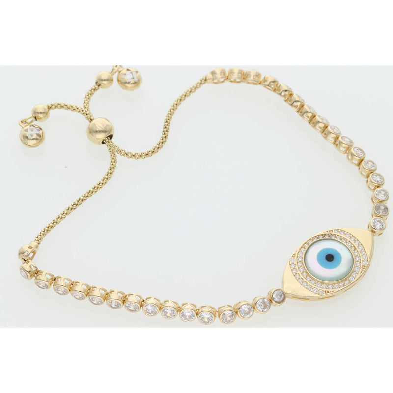 14K Gold Cz Eye Adjustable Bracelet 3.6x9" W:10.4