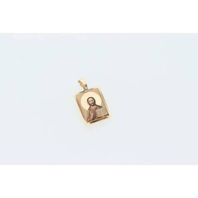 14K Gold Sacred Heart of Jesus Square Medal Pendant - Religious Jewelry