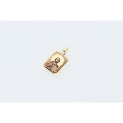 14K Gold Sacred Heart of Jesus Square Medal Pendant - Religious Jewelry