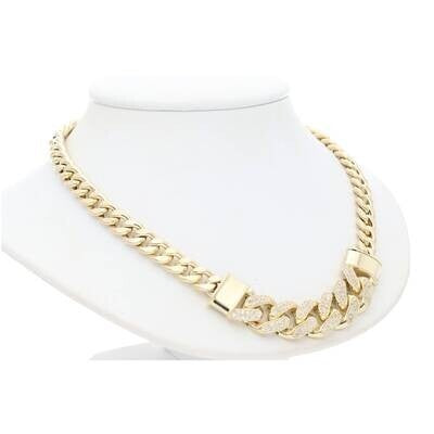 Gold & CZ Miami Cuban Fancy Necklace