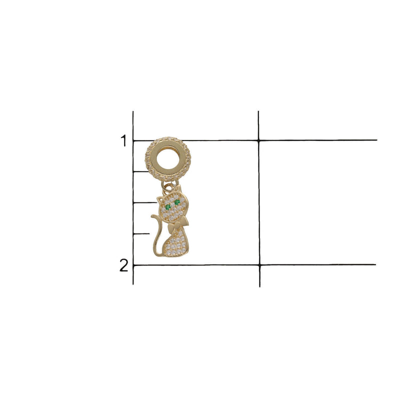 14K Gold & CZ Fancy Cat Charm W:1.4