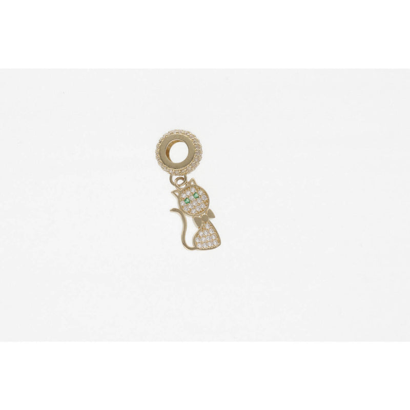 14K Gold & CZ Fancy Cat Charm W:1.4