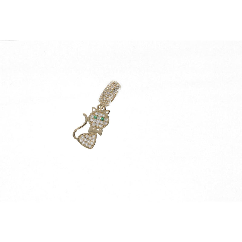 14K Gold & CZ Fancy Cat Charm W:1.4