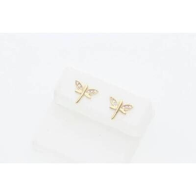 10K Gold & CZ Dragonfly Earr W:1.1
