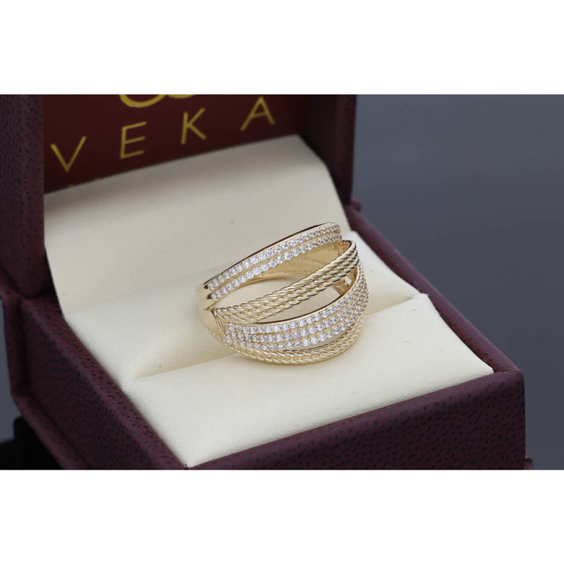 14 Karat Gold & CZ Four Lines Ring