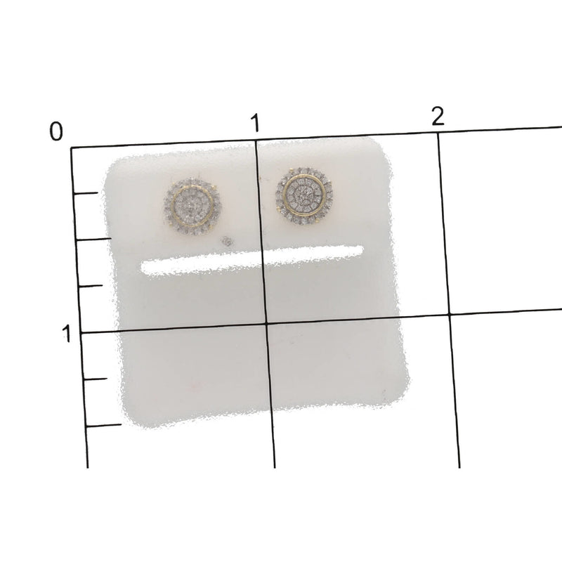 Size measurement guide showing the 8mm diameter scale of the 10K gold natural diamond halo stud earrings