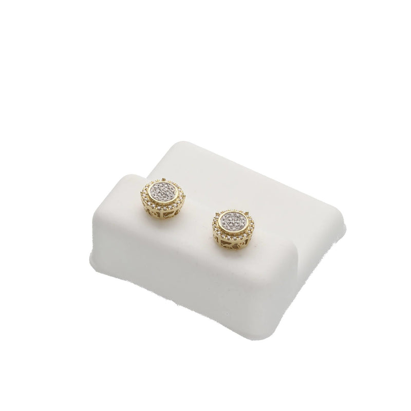 Diamond Circle Stud Earrings 10K Gold Men's Jewelry Round Design

