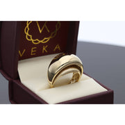 14K gold double oval ring with mixed matte and polished finish and CZ accents in luxury Veka jewelry box - statement ring for women
