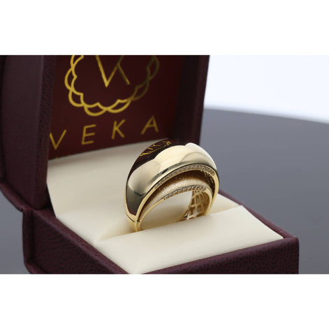 14K gold double oval ring with mixed matte and polished finish and CZ accents in luxury Veka jewelry box - statement ring for women