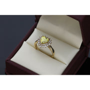 10K Yellow Gold Heart Ring with Yellow Zircon Stone and Clear CZ Halo - Front View