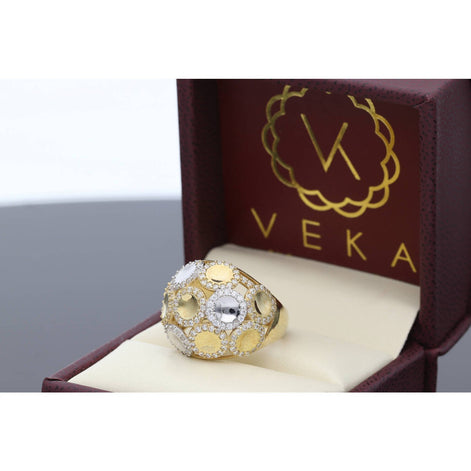 Real Gold 10 Karat with circles that bring the name Orbit. Its circular gem design and luxurious gold finish. SHOP AT VEKA JEWELRY