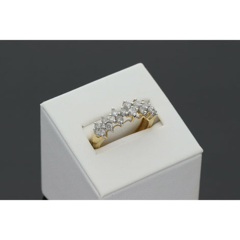 14K yellow gold diamond honeycomb ring with 1.10 CTW diamonds for women on white background
