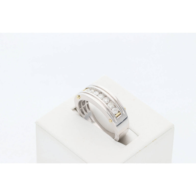 Natural Channel Setting Wedding Band in white Gold on a white background.