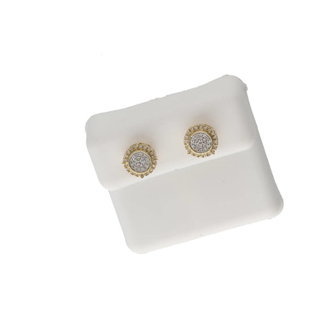 Men's Gold Diamond Circle Earrings Showing Dimensional Two-Depth Construction