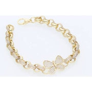 Rolo Link Real 10k Gold bracelet with Butterfly charm in the center full of clear stones