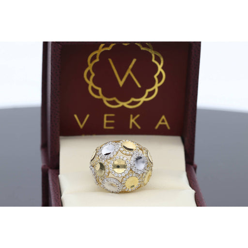 Real Gold 10 Karat with circles that bring the name Orbit. Its circular gem design and luxurious gold finish. SHOP AT VEKA JEWELRY